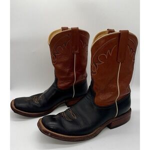 Anderson Bean Men's 11 Black Brown Leather Top Square Toe Cowboy Boots